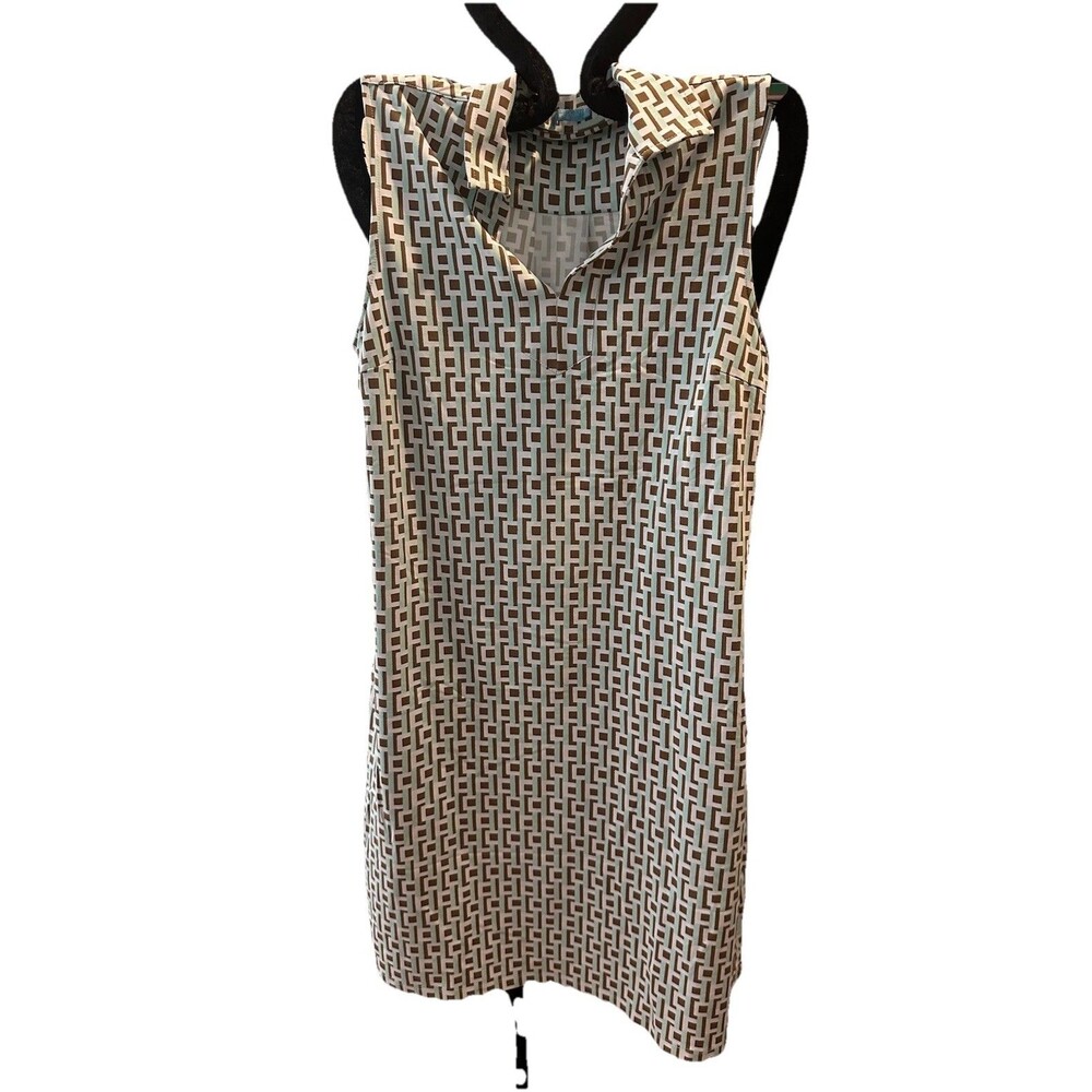 J McLaughlin Sleeveless V-Neck Sleeveless No Wrinkle sz Med Greek Key design